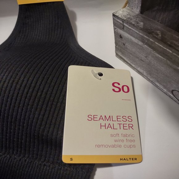 Nwt SO® Seamless Ribbed Halter Bralette Black Junior New - Picture 3 of 7